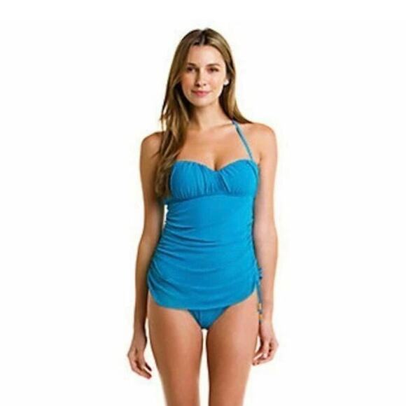 NWT SPANX Sultry Sweetheart One Piece
Swimsuit Aquamarine Blue Ruched Size 6 - Picture 1 of 12